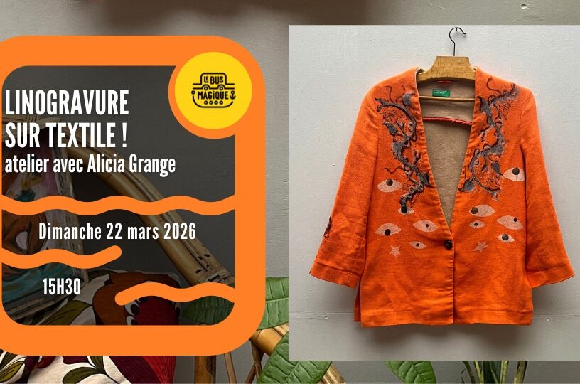 LINOGRAVURE SUR TEXTILE ! / Péniche le Bus magique