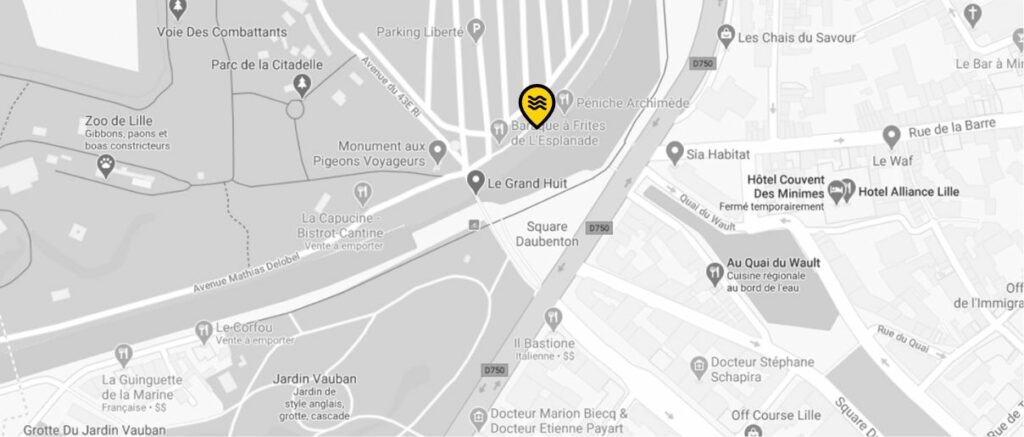 Plan d'accès à la péniche Le Bus Magique, avenue Cuvier à Lille